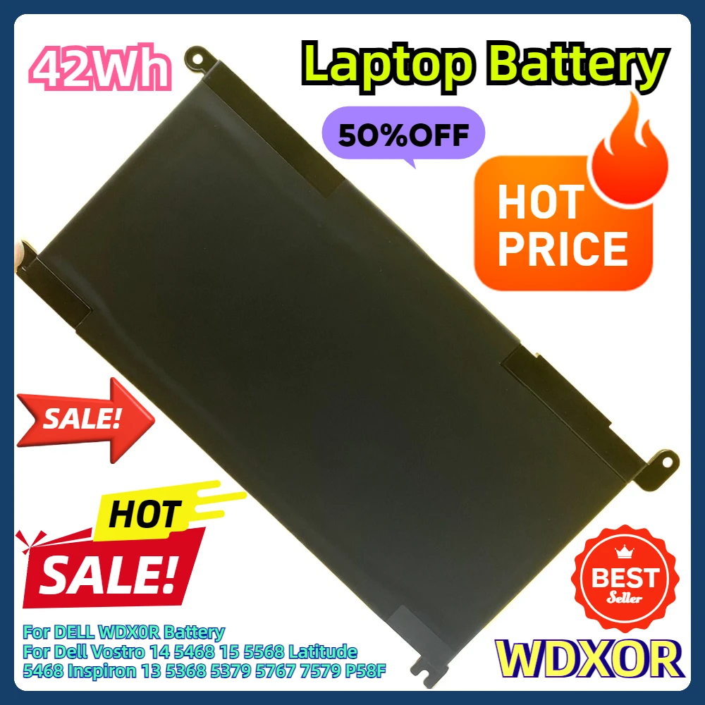 

For DELL WDX0R Battery for Dell Vostro 14 5468 15 5568 Latitude 5468 Inspiron 13 5368 5379 5767 7579 P58F Laptop WDXOR 42Wh