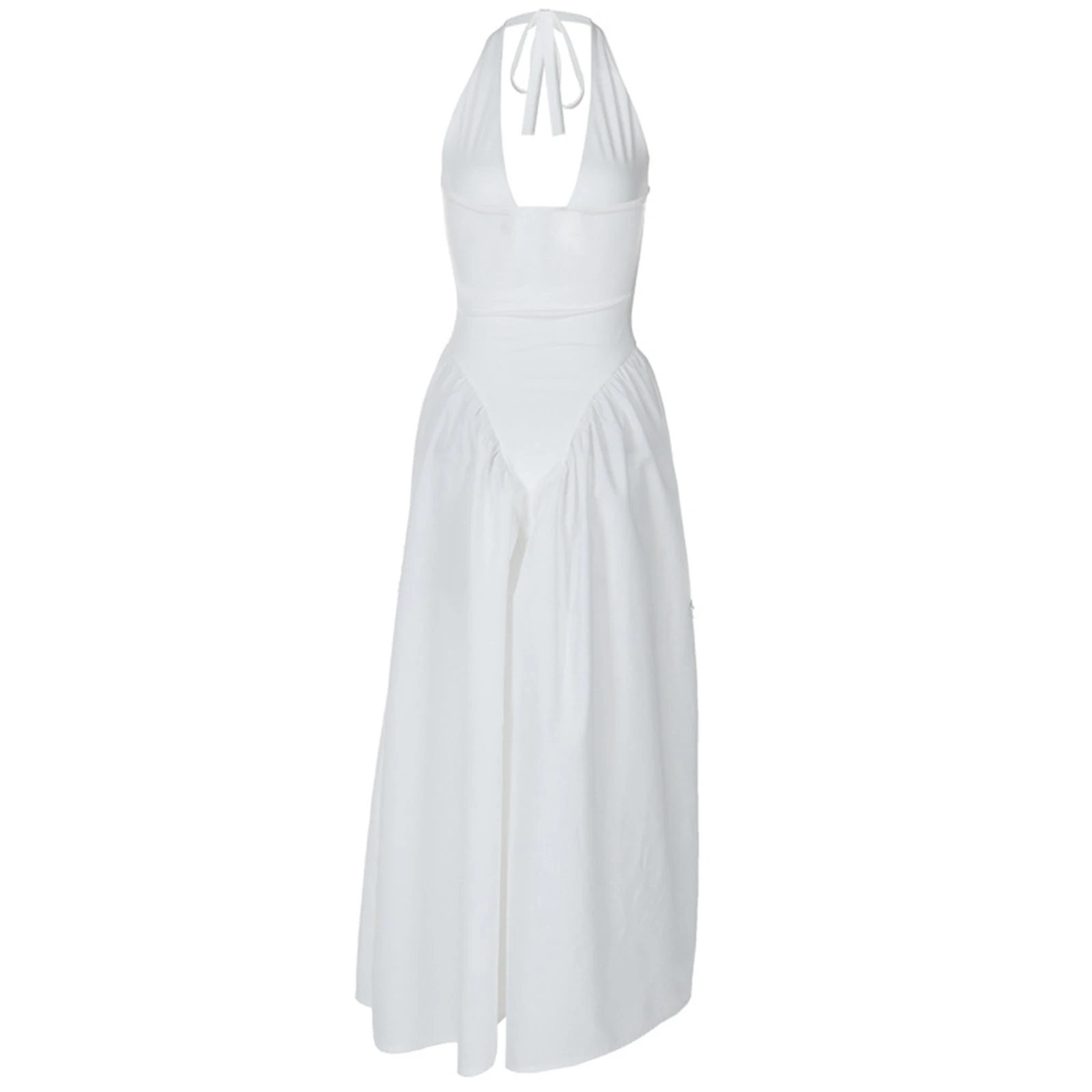 Lady Swing Hem Dress Womens Halter V-Neck Vestido De Fiesta Maxi Prom Dress Lace-up Slim Vestidos Woman Evening Party Dresses