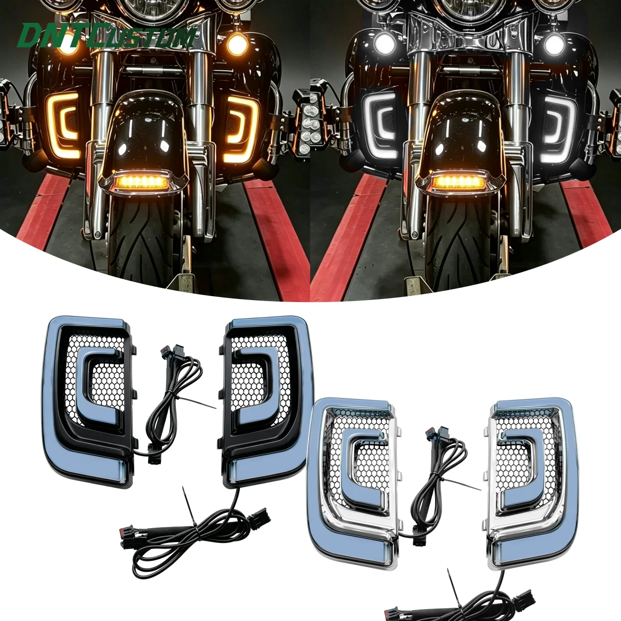 DNTCUSTOM Double‑C Style LED Leg Fairing Light Turn Signal Daytime Running Light For 2014‑2023 Harley Davidson Touring