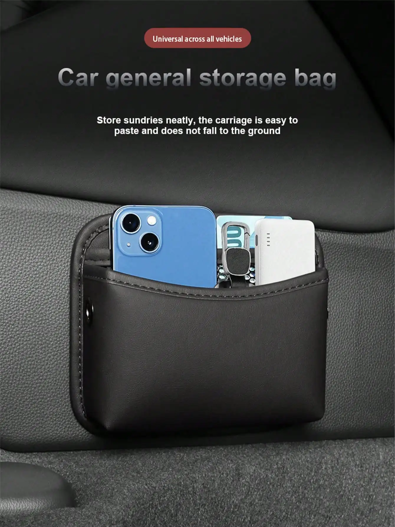 1 Stück Auto-Aufbewahrungstasche: Leder-Aufbewahrungstasche für das Auto mit multifunktionalem Klebedesign, Auto-Handytasche, Handyhalterung für das Auto P