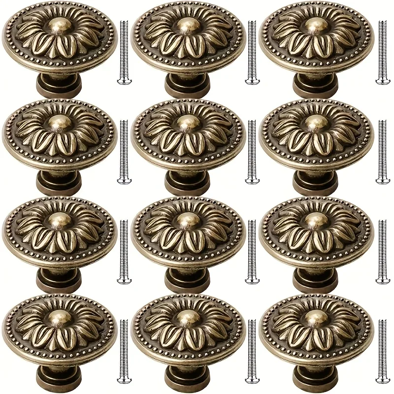 8/12 Vintage Cabinet Handles with Screws, Drawer Handles, Decorative Knobs, Detailed Engraving, Cabinet Knobs and Handles