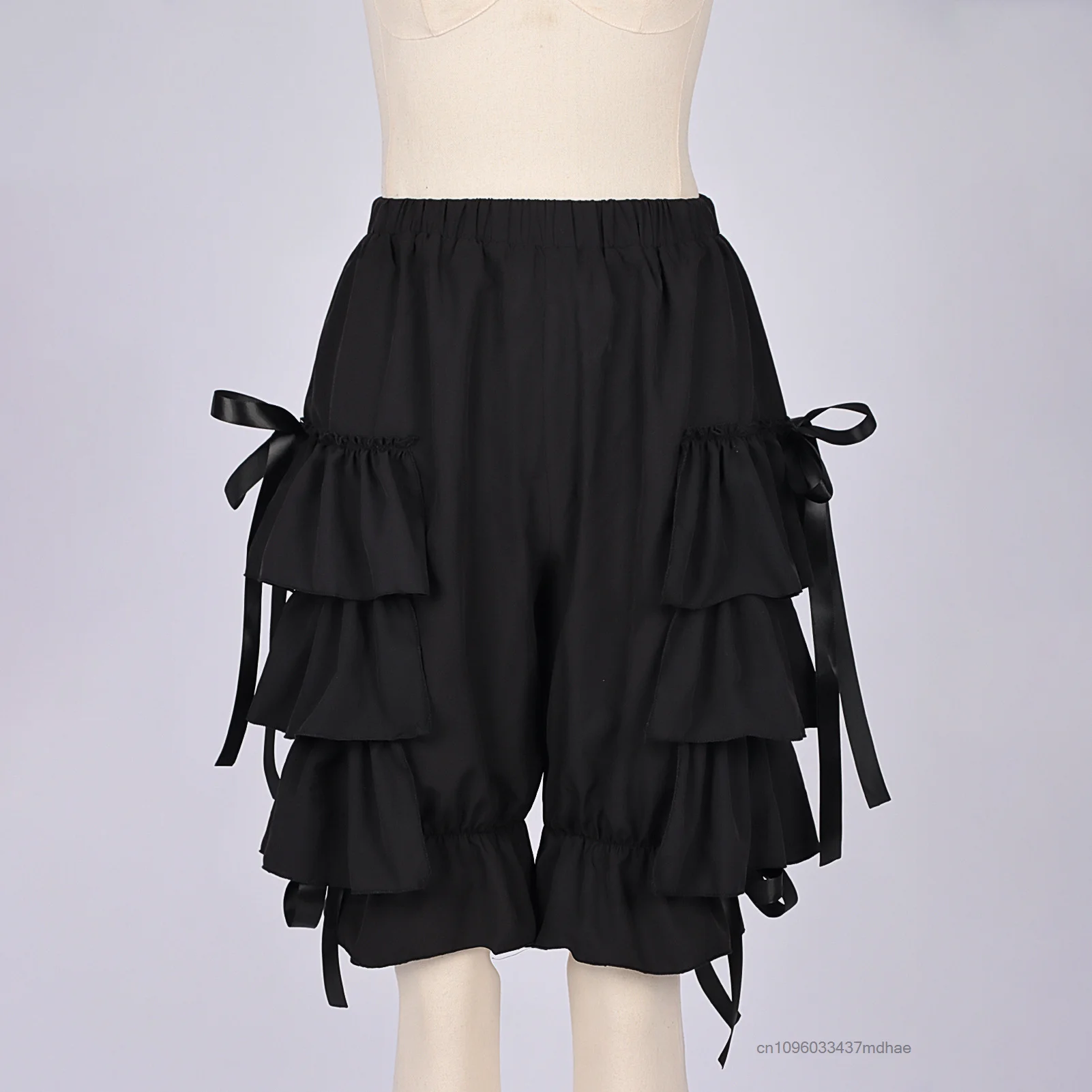 

Women Renaissance Medieval Gothic Lolita Shorts Pants Cake Style Tie Up Layered Ruffle Elastic Waist Costume New