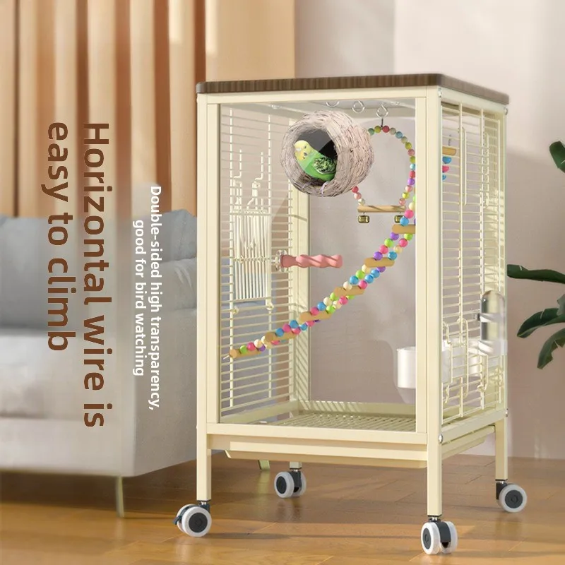 Grande cage à oiseaux en verre, robuste, pour perroquets, perruches, cailles, avec abri anti-éclaboussures, idéale pour l'élevage