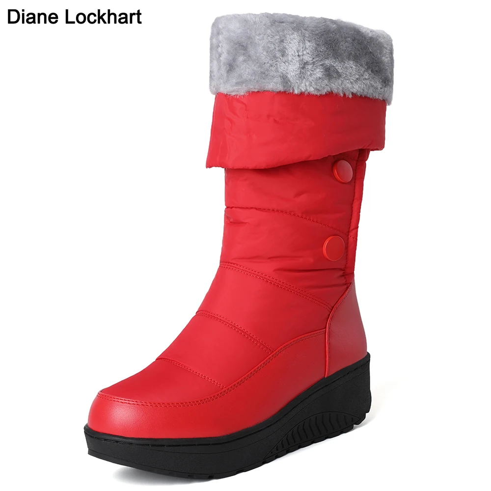 Plus Size Warm Fur Plush Down Platform Snow Boots Women Mother Round Toe Shoes Waterproof Comfortable Women\'s Knee High Boot Red