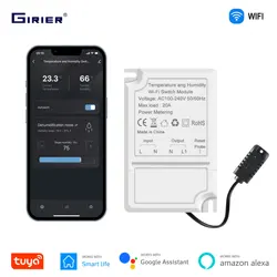 GIRIER-Módulo de interruptor inteligente con WiFi, dispositivo de control remoto de 20A, medición de temperatura, humedad y energía, funciona con Alexa, Hey, Google, Smart Life