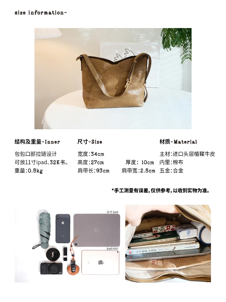 Fashion designers handmade genuine leather women's shoulder bag casual vintage cow leather large-capacity female underarm bag