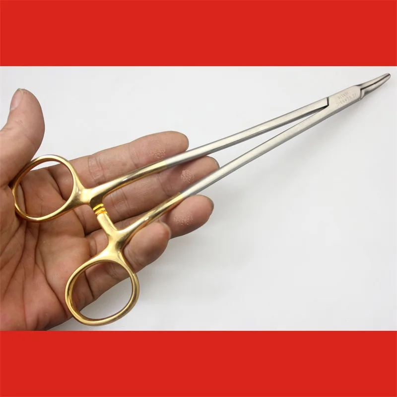 JZ medical side bend rod microelbow gold ring insert needle holder special type gold handle needle holder chest abdominal cavity