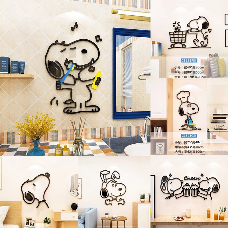 

Snoopy 3D Wall Stickers Anime Characters Classic Dormitory Decoration Accessories Stickers Doors Windows Creative Stickers Gifts
