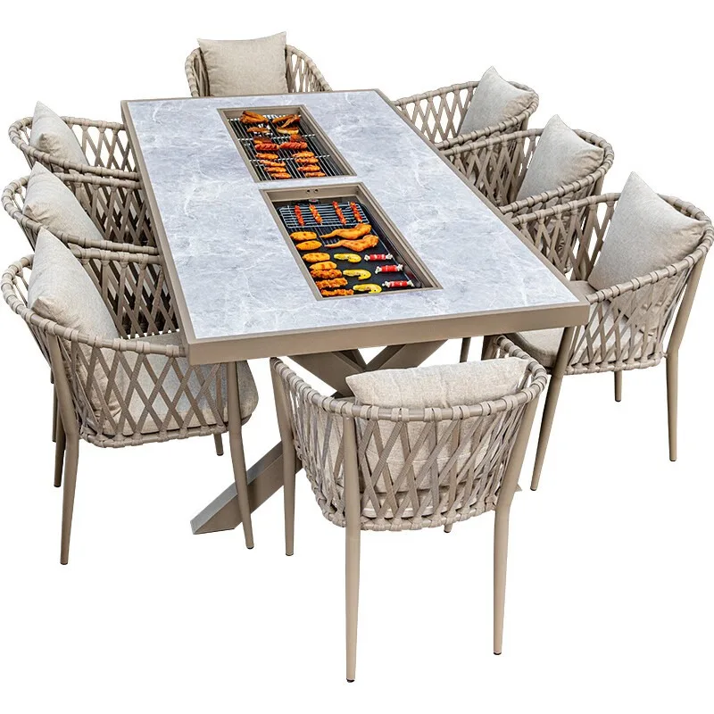 

outdoor open-air aluminum alloy electric baking charcoal baking table waterproof and sunscreen