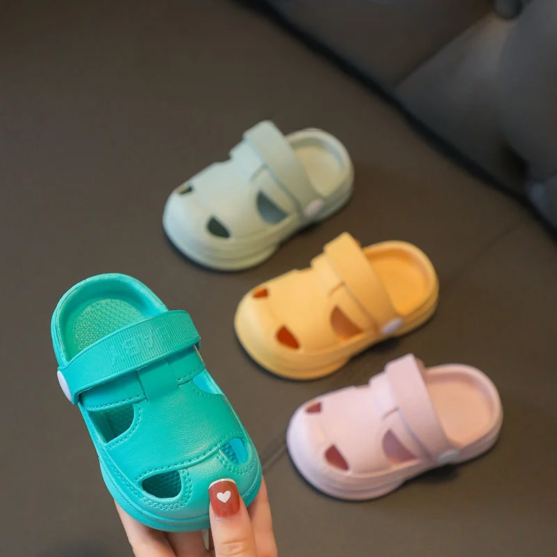 

Детская повседневная обувь ​ Сандалии, пляжная обувь, летняя обувь из искусственной кожи для девочек, противоскользящая дышащая обувь синего и розового цвета, размер 18-35