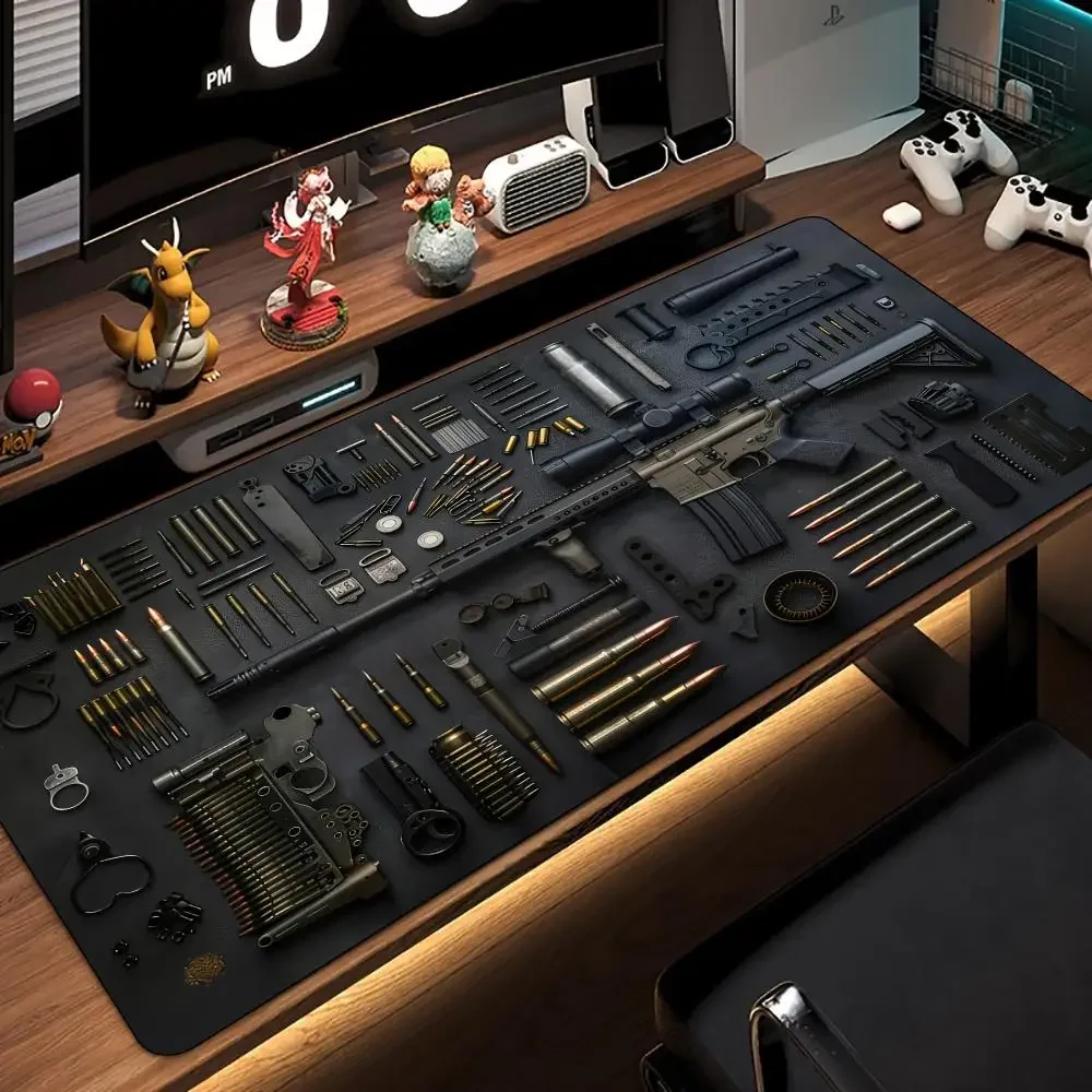 Tactical Gun Parts Large Gaming Mouse Pad Firearm Bullet Assembly Pattern Non‑Slip Rubber Extended Desk Mat for PC Gamer