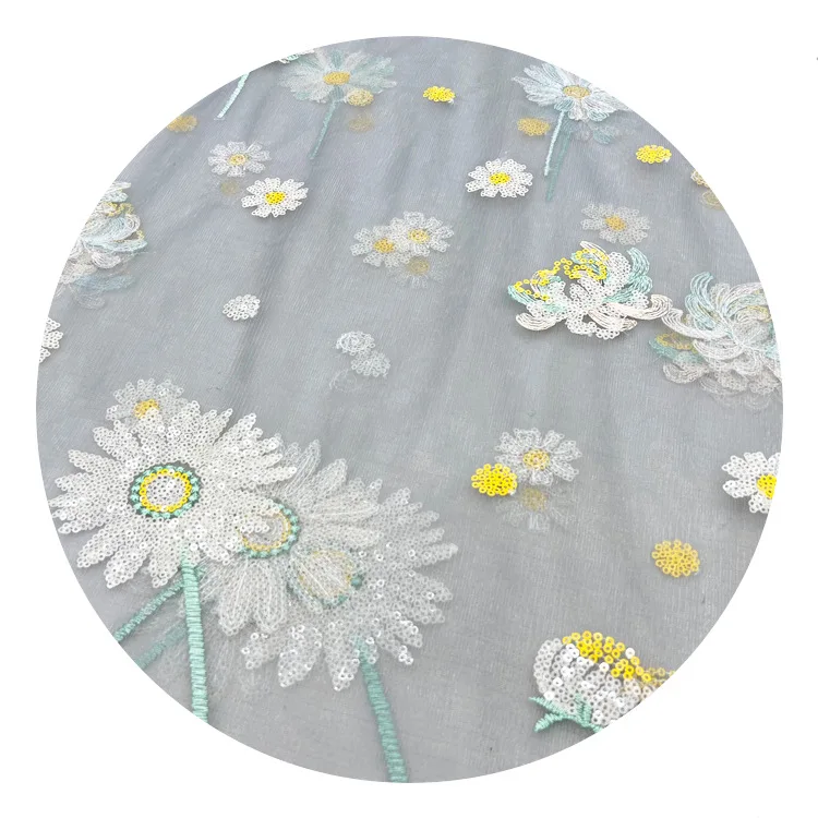 Mesh Dress Children's Fabric Dandelion Flower Lace Beaded Sequin Fabric Lace