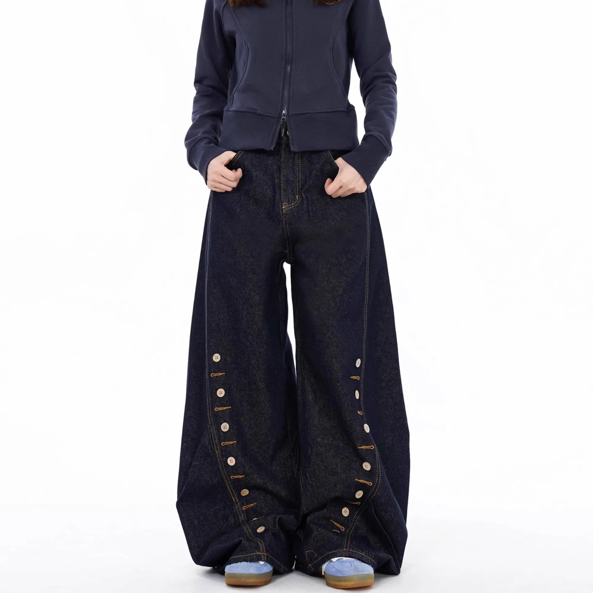 Unisex Deconstructed Hakama Jeans Pants Winter Wide Leg Draped Trousers Tassel Detail Loose Fit Japanese Streetwear Casual Pants