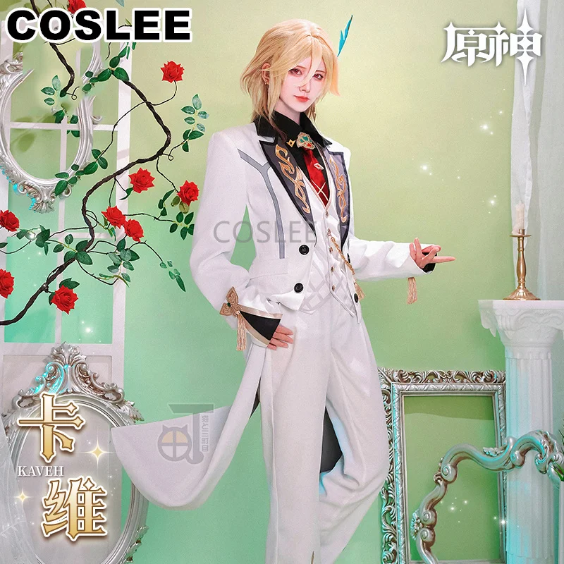 COSLEE Kaveh Genshin Impact Cosplay Costume White Game Suit Noble  Handsome Uniform Role Play Halloween Party Outfit Men New2023