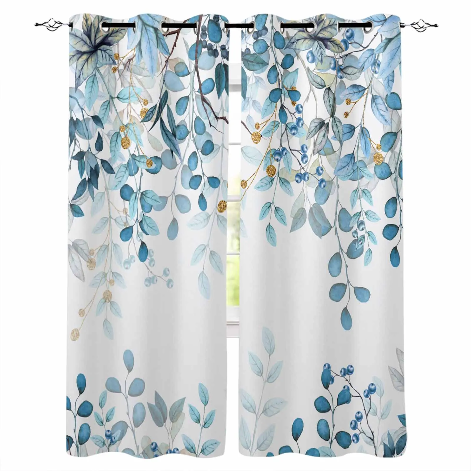 

Abstract Blue Leaf Branch Window Curtain Living Room Kitchen Curtain Panel Blackout Curtains For Bedroom