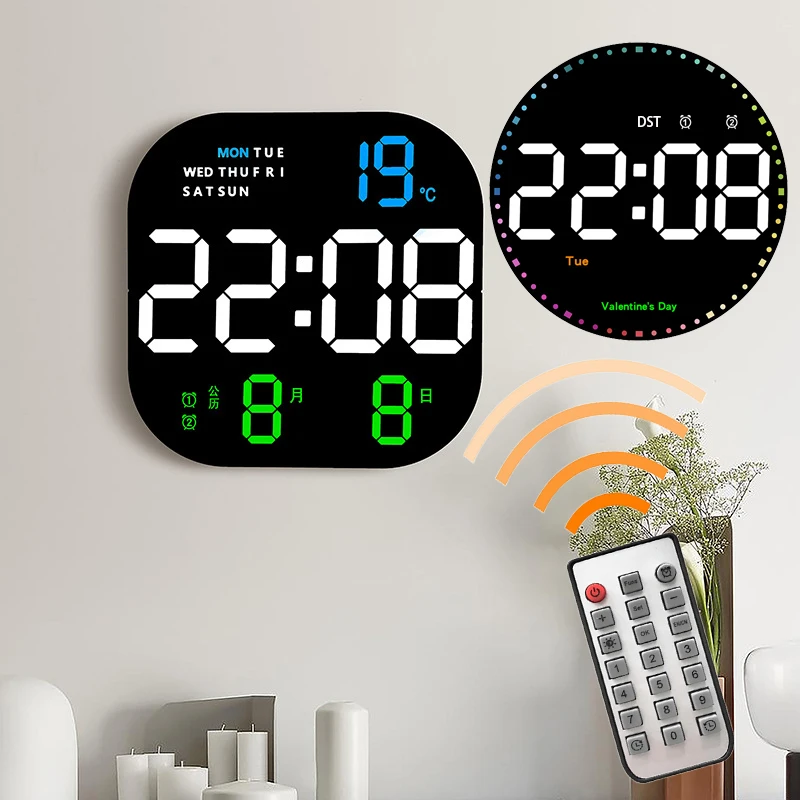 

10Inch Digital Led Wall Clock Calendar with Alarms Large Screen Temperature Humidity Wall Watch Home Living Room Decoration