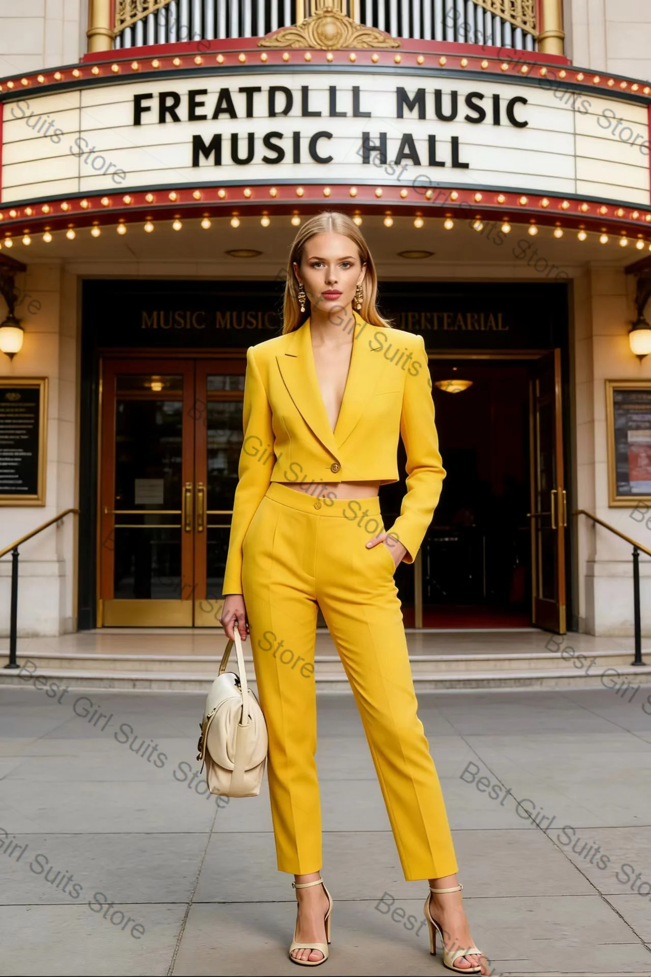 

Yellow Women Suit Pants Set 2 Piece Short Blazer+Trousers Spring Formal Office Lady Jacket Customized Wedding Coat