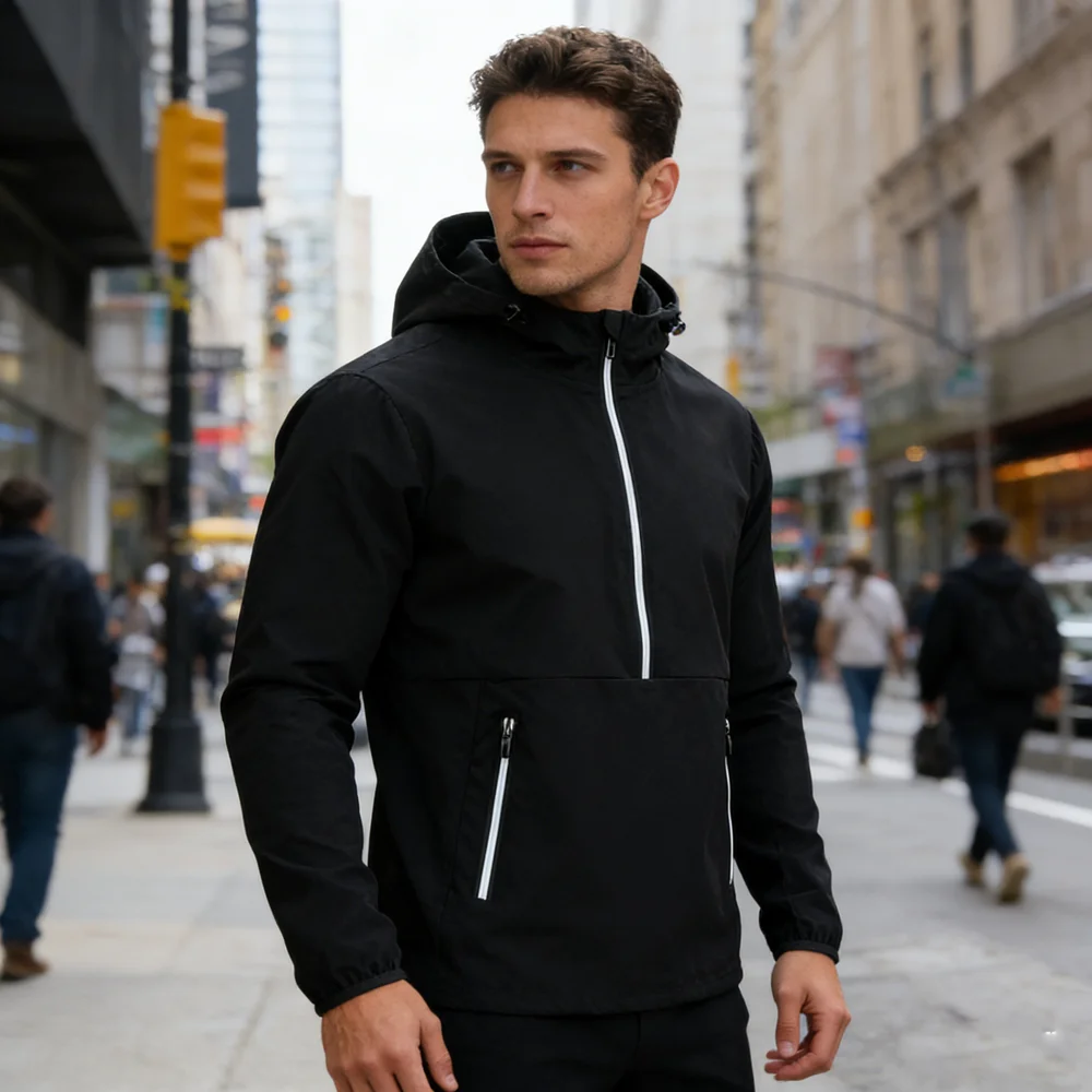 Spring Autumn Men Anorak Jackets Quick Dry Man Half zip Sports Hooded Coats Men Loose Running Windbreaker Waterproof Jackets