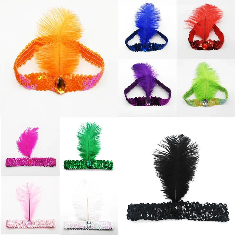 

12pcs Sequin Feather Hair Bands Headwear Party Props Costume Dance Cosplay Wedding Festival Christmas Halloween