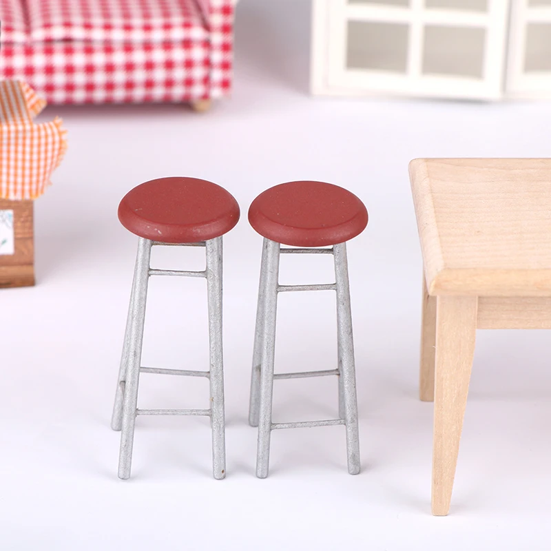 1:12 Dollhouse Miniature Bar Stool Chair High Stool Mini Round Stool Pocket Stool Model Furniture Decor Kid Toy