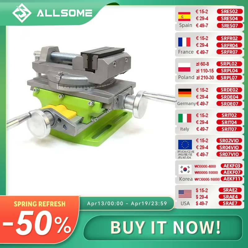 

ALLSOME 2 in 1 Milling Drilling Precision Vise Swivel Base Table Aluminium Alloy Compound Worktable