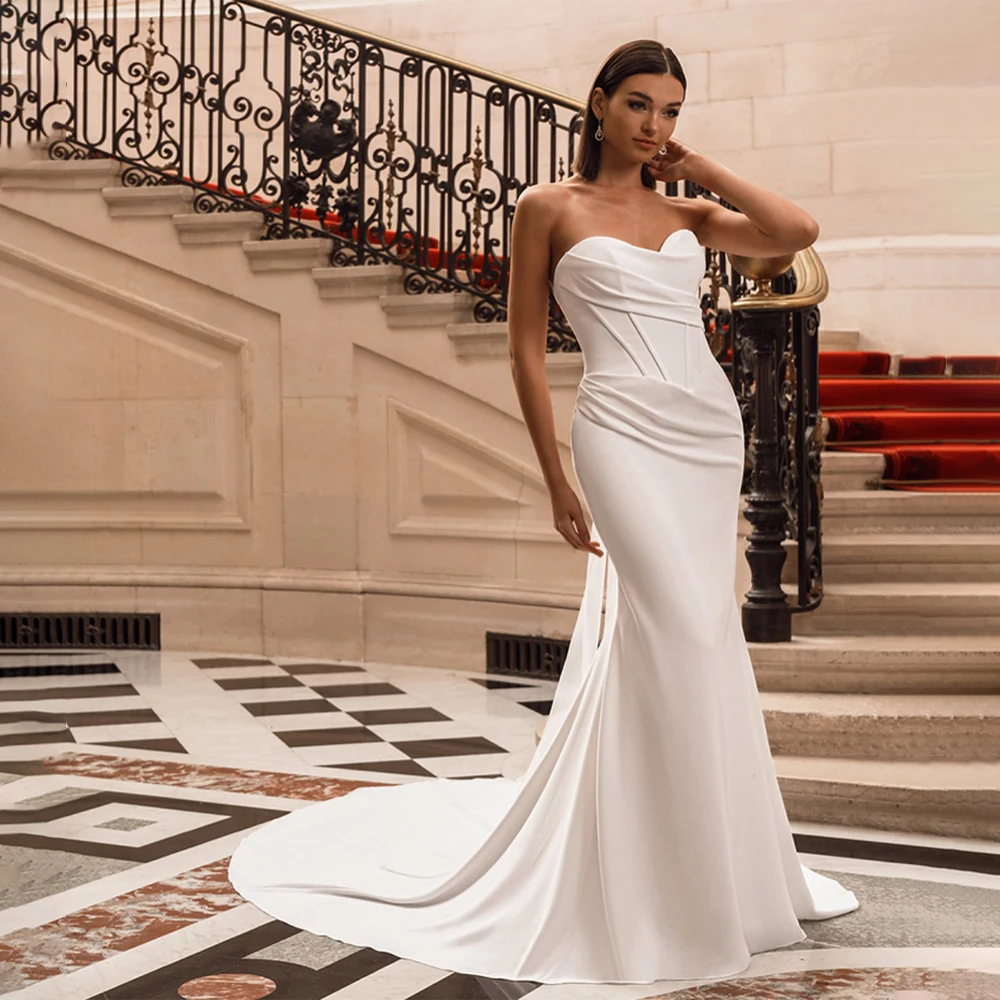 

Customized Sweetheart Removable 3/4 Sleeve Sexy Bride Gown Back See Through Mermaid Dress Wedding Dresses vestidos de novia