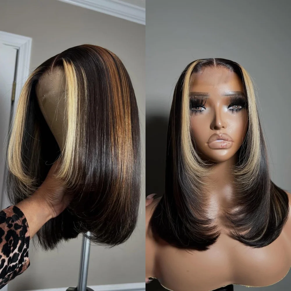 ombre-highlight-brown-blonde-synthetic-lace-front-wigs-for-black-women-glueless-silky-straight-layered-bob-wigs-pre-plucked