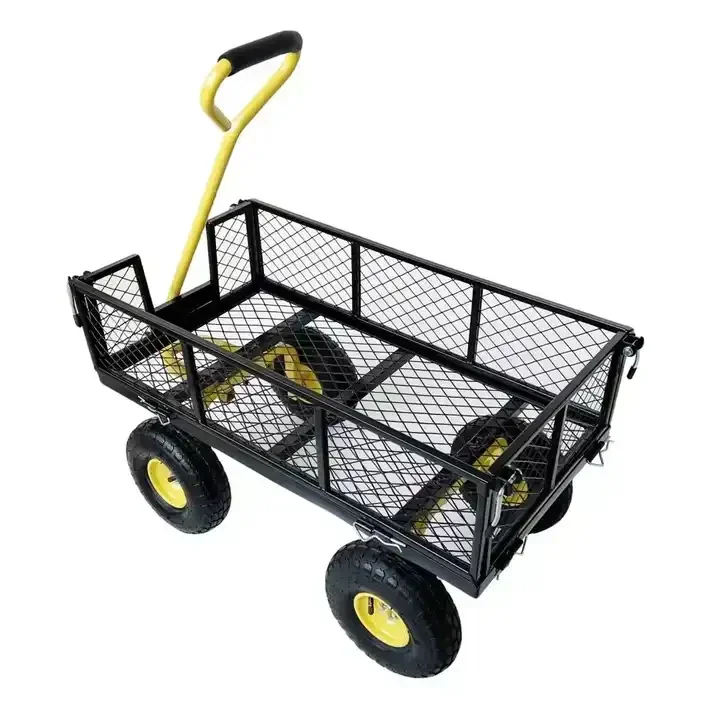 Steel Mesh Yard Garden Truck Wagon 4 Wheels Steel Mesh Truck WagonOutdoor Trolley Tool Truck