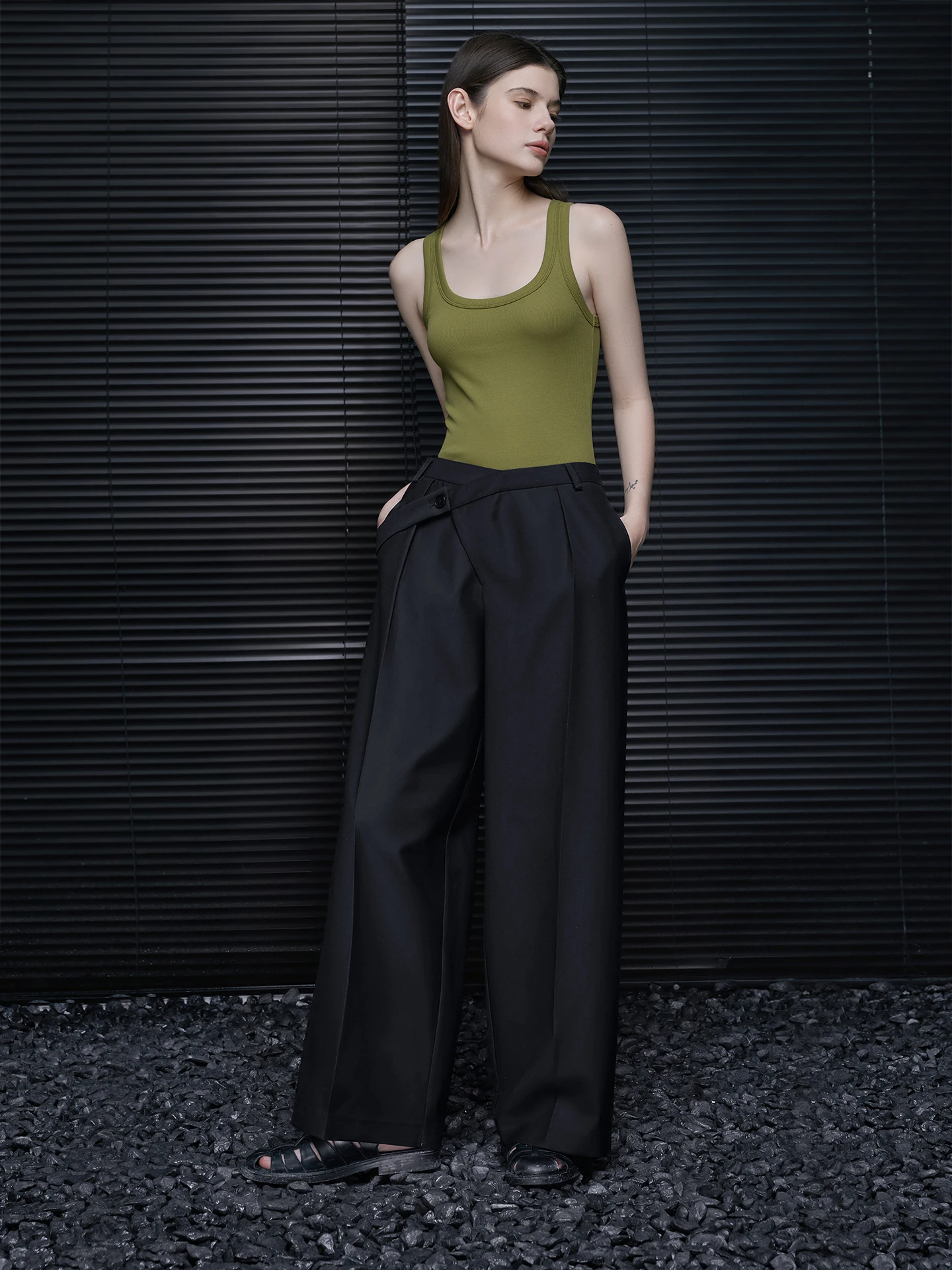 

Bla Straight Leg Suit Pants Women's Faion Unique Asymmetric Design Spring Summer New Arrival Wide Leg Trousers