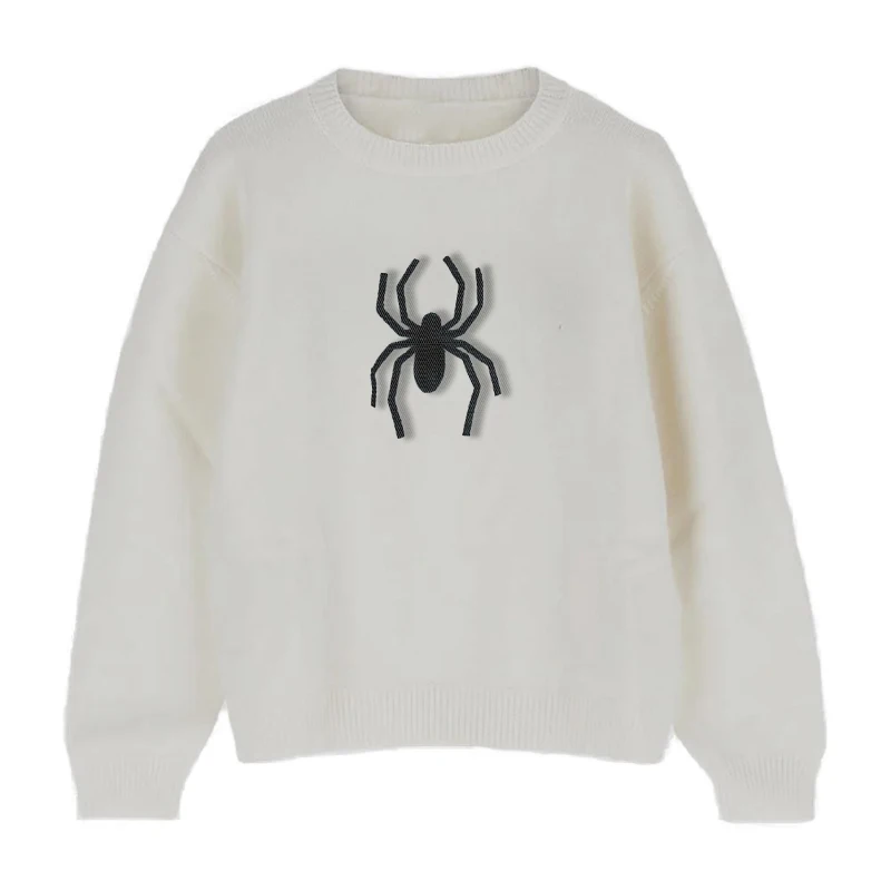 

Hip Hop Spider Knitted Sweater Women's Casual Knitted Loose Pullovers Fashion Gothic Punk Streetwear White 2024 Autumn Sweaters
