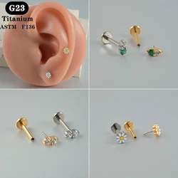 1PC ASTM F136 Titanium Push-in Flower Cross Ear Helix Tragus Flat Back Earring Threadless Labret Piercing Jewelry 1.2x8mm