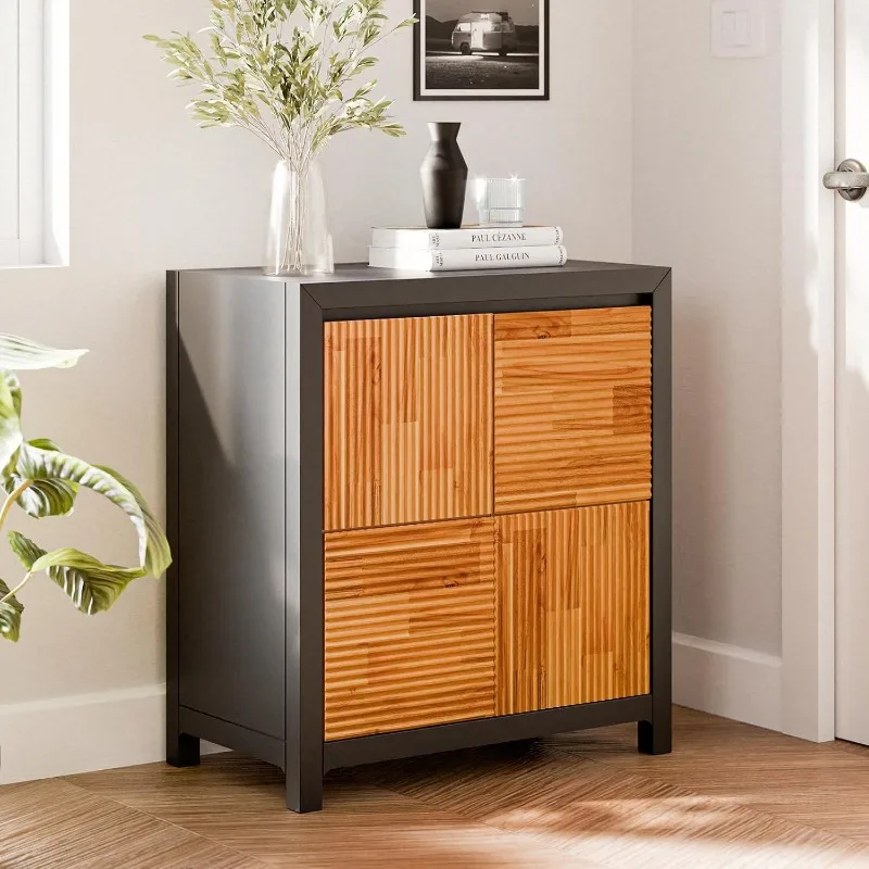 Madia Accent Cabinet, Trendy Fluted Pattern Entryway Table with Storage with Convenient Soft-Close Doors