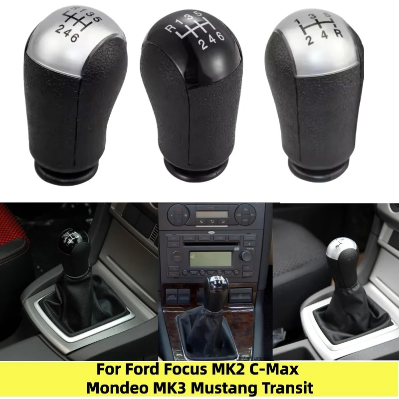 5/6 Speed Black / Silver Gear Shift Knob Lever Shifter Pen For Ford Mondeo MK3 Mustang Transit Focus MK2 C-Max Cars Accessories