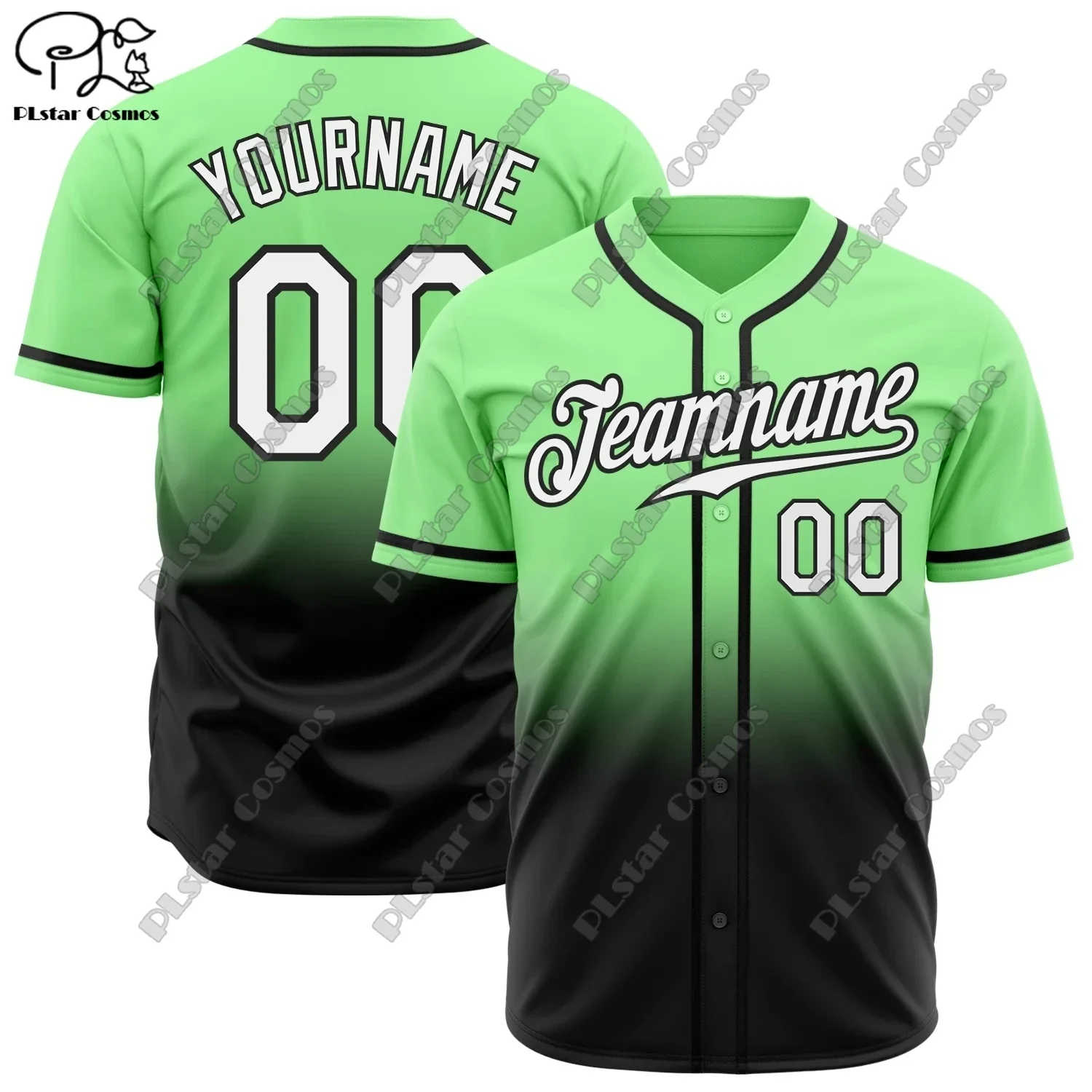 PLSTAR COSMOS Baseball Shirt Custom Name 3D Printing Gradient Fade Summer Loose Slim Fit Unisex Rainbow Black Collection image 6