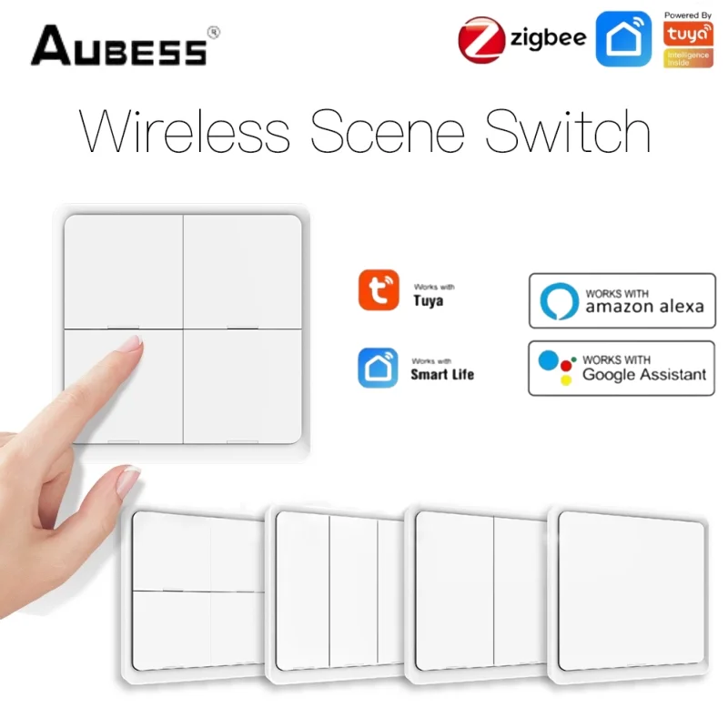 

AUBESS ZigBee 1/2/3/4Gang Smart Switch Tuya Smart Life Wireless Remote Scene Wall Switch Push Button Controller Alexa Google