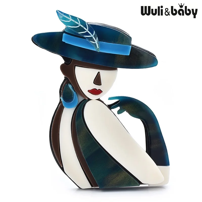 

Wuli&baby Acrylic Wear Hat Dress Lady Brooches For Women 2-color Beautiful Modern Girl Figure Party Office Brooch Pins Gifts