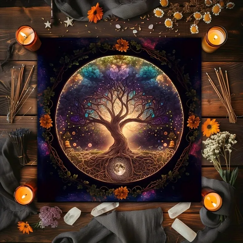 VIKAMA Altar Card Tablecloth, Tree Of Life, Tarot Game Tablecloth, Card Mat, Female Witchcraft, Astrology Mat, Home Decoration
