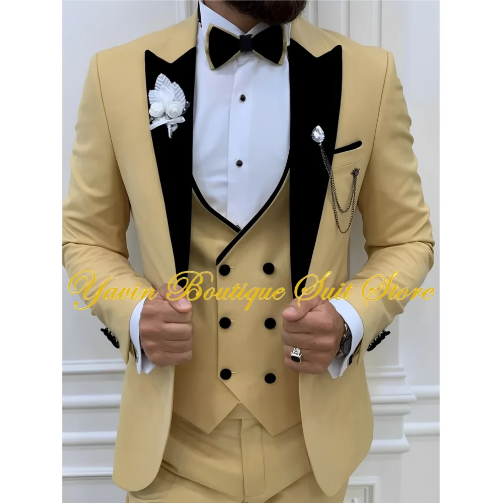 Men's Wedding Tuxedo Elegant Men's Suit Customized Blazer Lapel Collar Jacket Pants Vest 3-piece Set