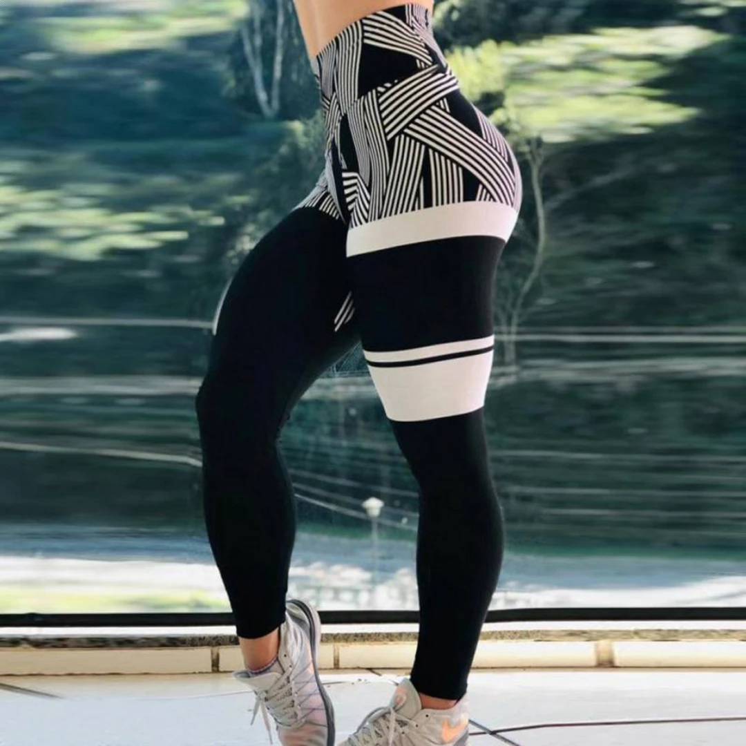 Summer hit striped digital-printed high-waisted, high-rise fitness/yoga/sport leggings for women.
