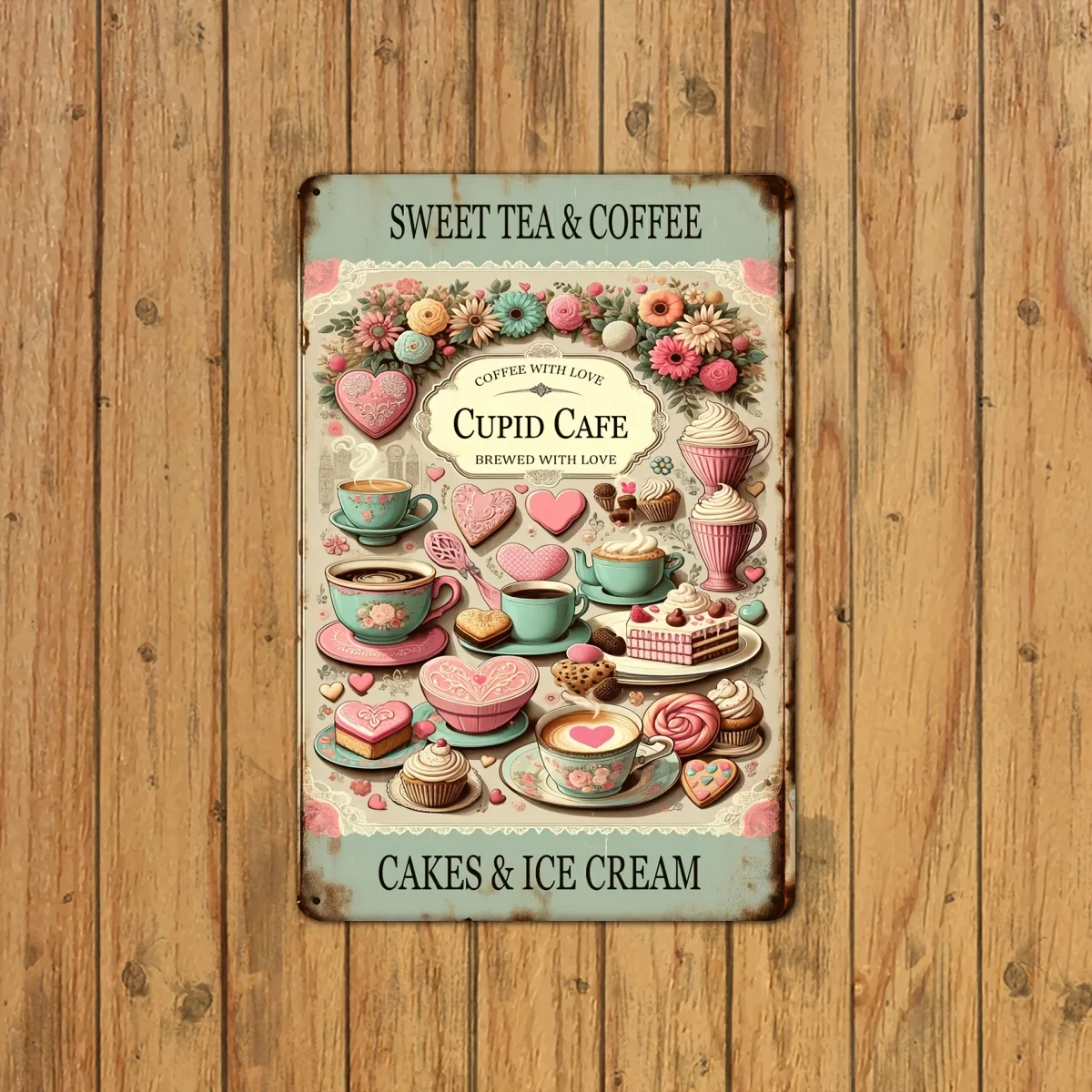 Vintage Pink Cupid Cafe Art - Waterproof & Dustproof Metal Wall Decor for Home, Bar, Restaurant, Garage - Perfect for Room Decor