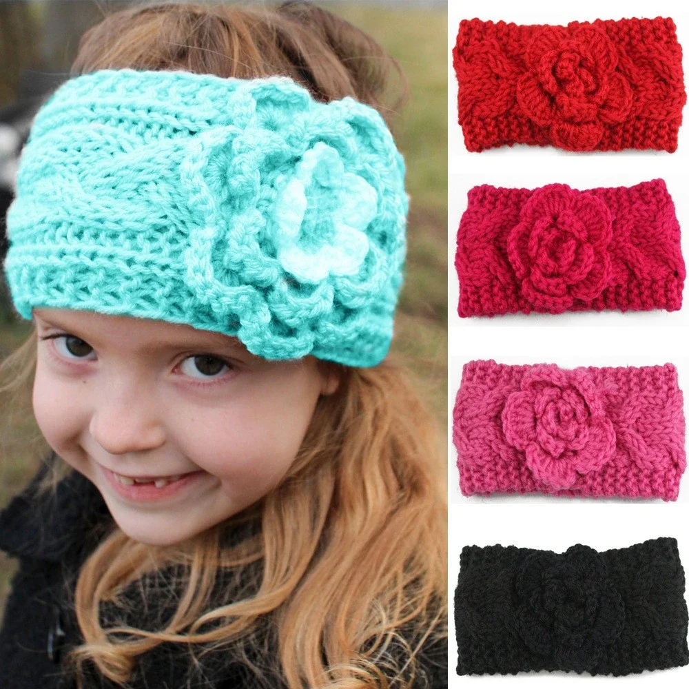 

Cute Handmade Crochet Flower Baby Girls Turban Headband Warm Knitted Headwraps for Newborn Toddler Kids Hair Accessories Gifts