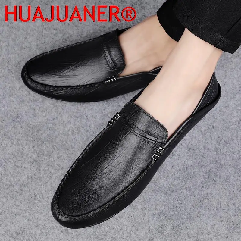 Merk Heren Echt Lederen Schoenen Luxe Casual Schoenen Business Flats Topkwaliteit Heren Loafers Ademende Slip-On Rijschoenen