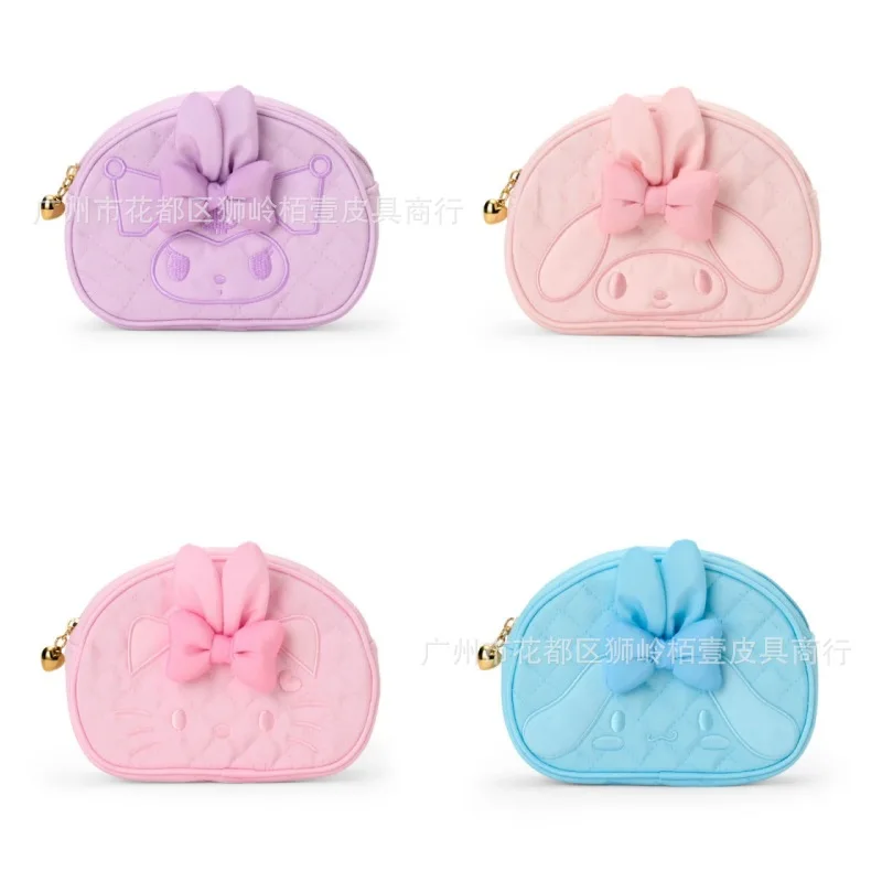 

Kawaii Hello Kitty My Melody Kuromi Rabbit Ear Bow Makeup Bag Women Anime Sanrio Girly Heart Cute Portable Storage Bag Gift
