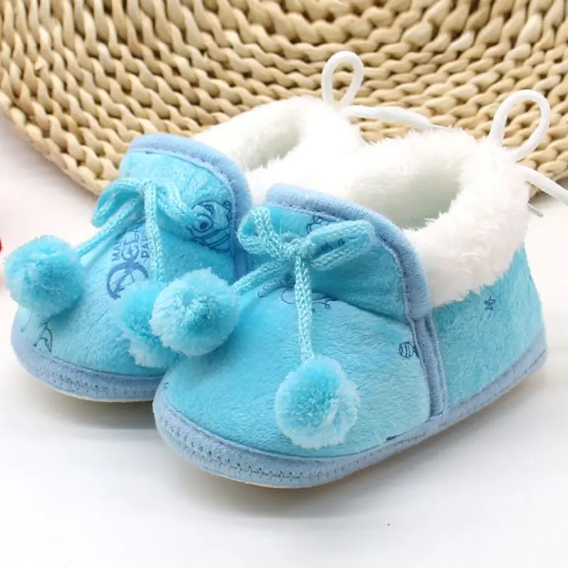 

Autumn Winter Baby First Walkers Adorable Plush Bow Fleece Warm Shoes Infant Boy Girl Soft Windproof Cozy Non-Slip Toddler Shoes