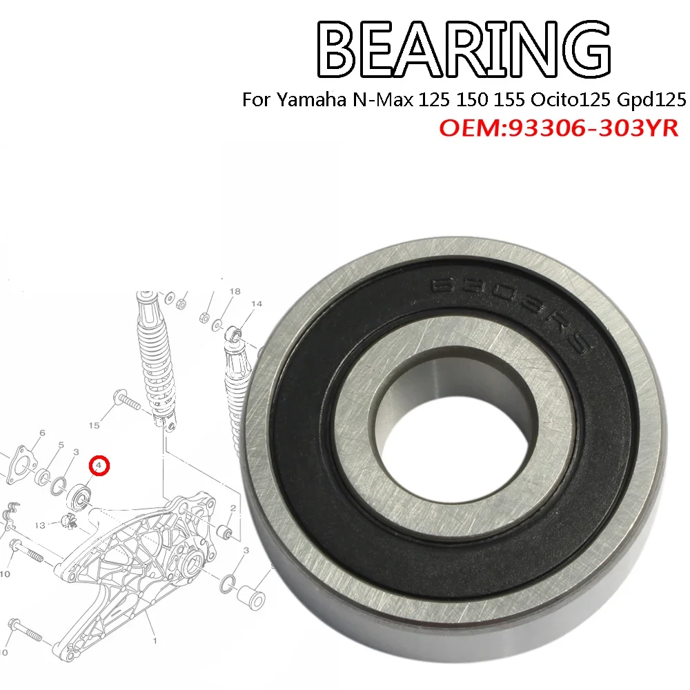 Swingarm/Shockabsorber Bearing For Yamaha N-Max 125 150 155 Ocito125 Gpd125 93306-303YR