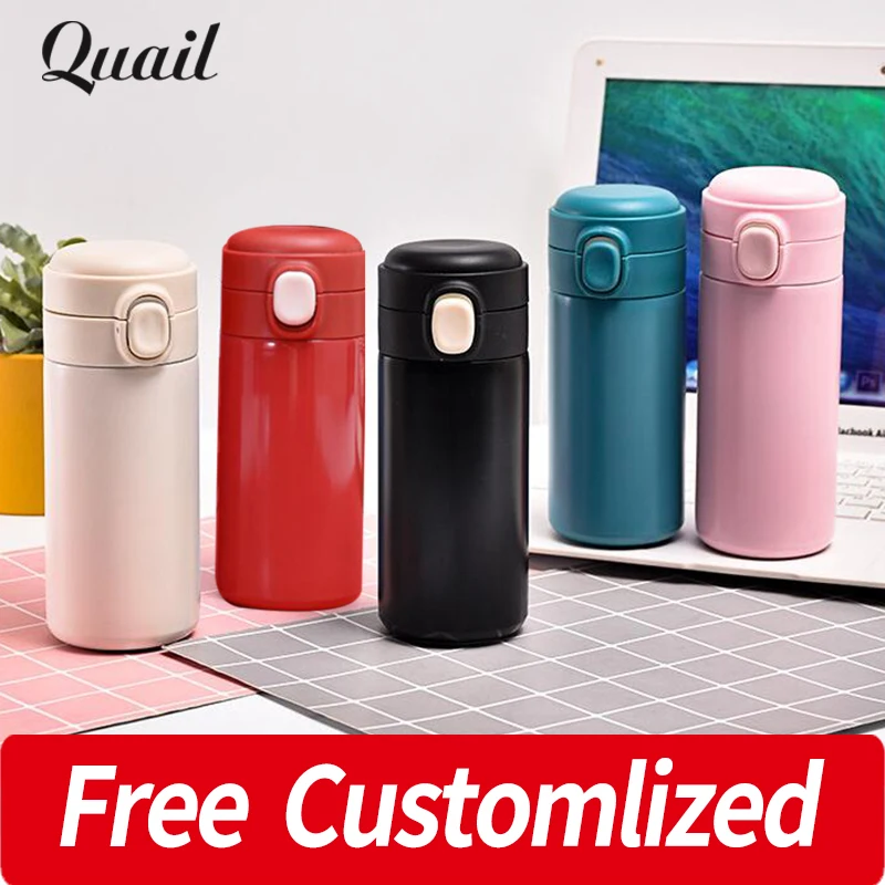 

1Pcs Free Custom Logo Cylindrical 304 Stainless Steel Water Bottles -Personalized Insulated Thermos logo for Gym/Office/Travel