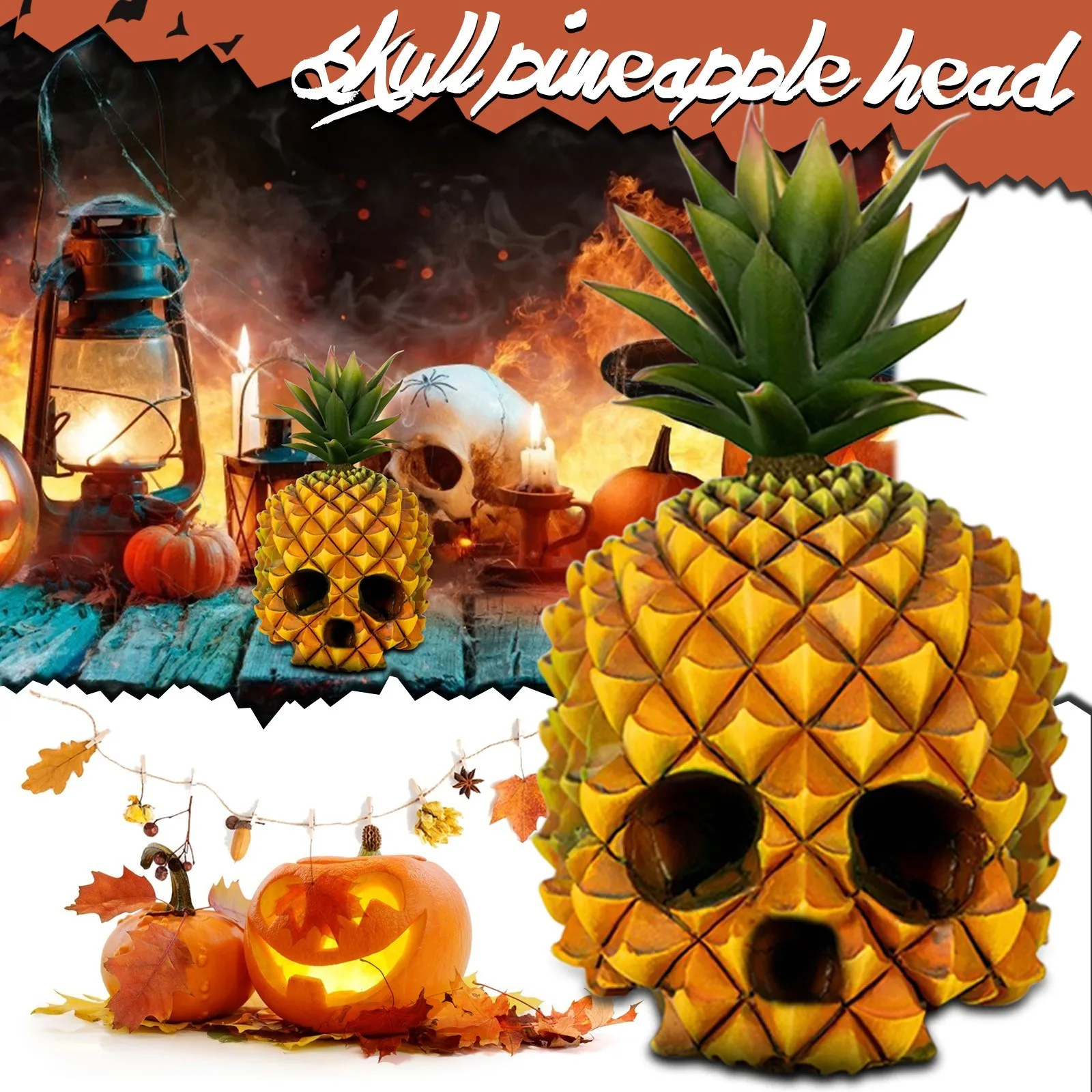 1PCS Pineapple Skull Ornament Creative Pineapple Skull Design Gothic Statue Ornaments Halloween Tabletop Decorations Ornament