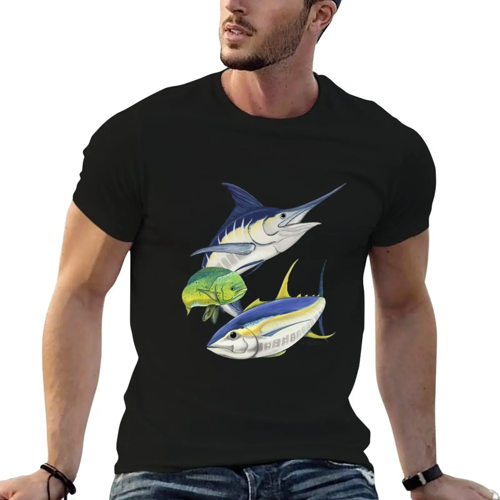 Blue marlin, tuna and dolphinfish T-Shirt anime t shirts blacks vintage clothes sublime men clothing