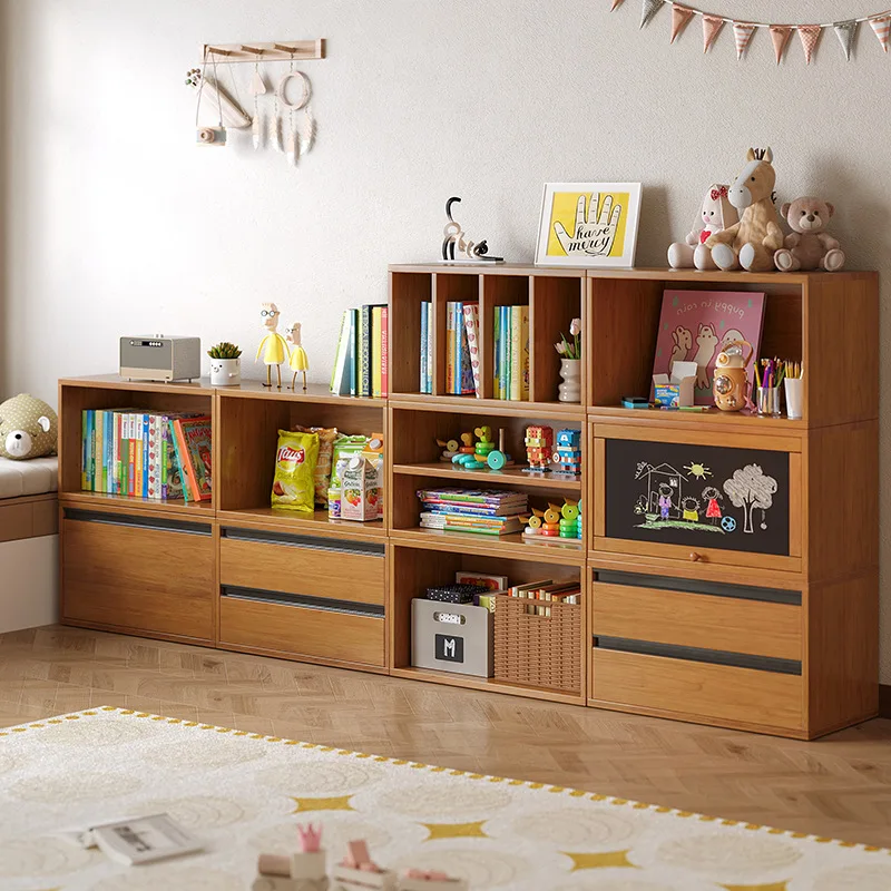 All solid wood children's bookcase floor rack free combination modular lattice cabinet
