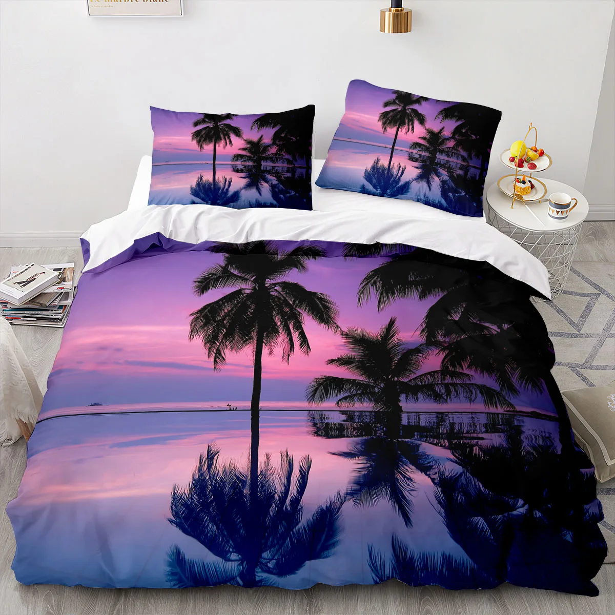 Sea View Coconut Duvet Cover Large Calico Double Size Quilt Bedding Set Single Full Set for Teens Adults Microfiber Single